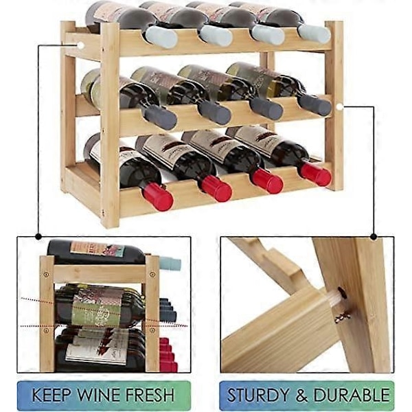 Bambusvinställ, 16 Flaskor Displayställ, 4-lagers Fristående Förvaringsställ för Kök, Pantry, Vinkällare, Bar - Xin 3-Tier
