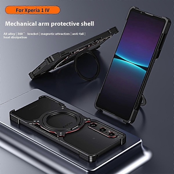 Sony Xperia 1 V jalustakotelo metallipuskurilla ja magneettisella puhelinkuoressa - Musta Punainen-Xin Black Red