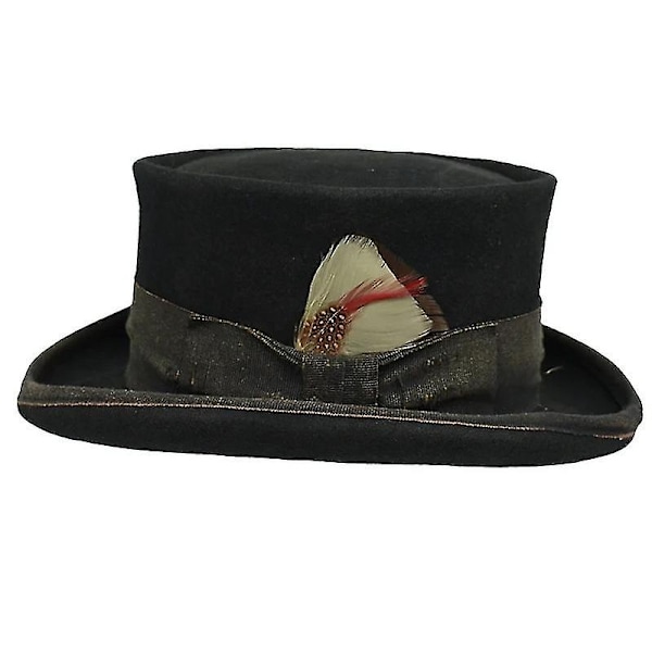 Mid Crown Röd Topphatt Unisex Hatt Steam Punk Hatt Cylinder Ullfilt Topp-Xin BLUE