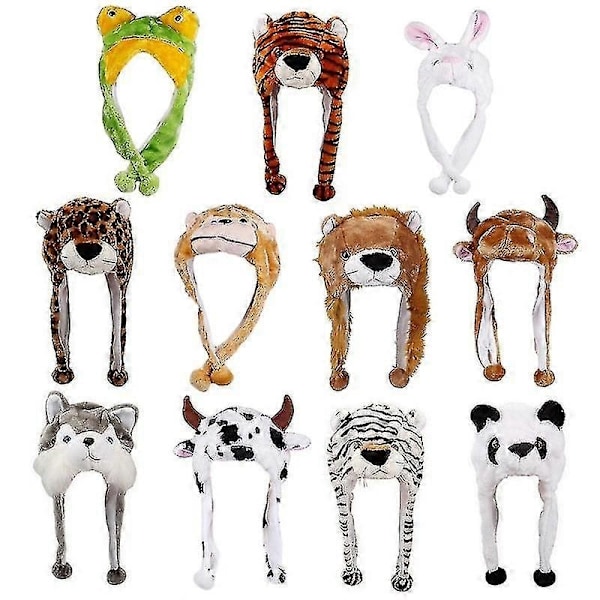 Aikuisten Lasten Talvi Söpö Pehmoeläin Hahmo Pipohattu Tupsuilla ja Pitkillä Nauhoilla Hauska Täytetty Lelukorvaläppä Hattu Cosplay-xindaren Cow