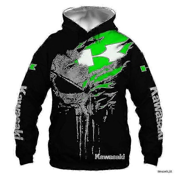 2022 Kevään ja syksyn uusi Kawasaki 3D-tulostin digitaalinen painatus vetoketjullinen huppari moottoripyöräily juoksu huppari miehet naiset New-Xin 145 S