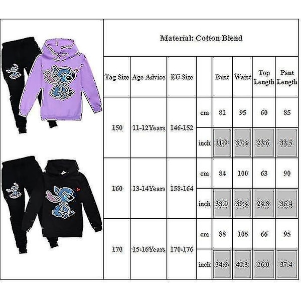 Barn Flickor Stitch Träningsoverall Hoodie Toppar Huvad Sweashirt Joggers Byxor Set Outfits Kläder 11-16 År-Xin Pink 11-12 Years