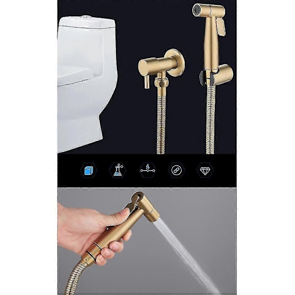 Baderom Toalett Bidet Kran Sett Børstet Gull Bidet Sprayhode Dusj Med Stoppventil-Xin
