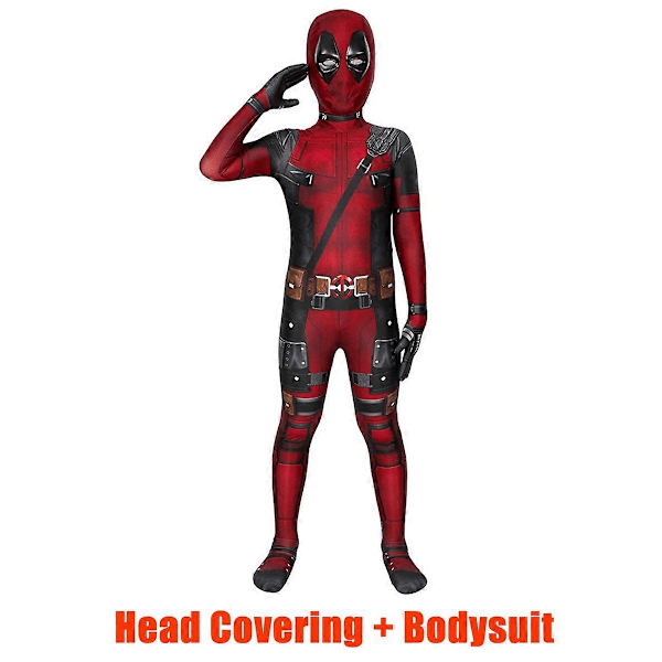 Huiyun MARVEL Deadpool Cosplay Kostume Voksne Bodysuit Jumpsuit med Tilbehør Hovedbeklædning Fest Klæd Ud Tøj-Xin 2pcs-NEW Design2 150(Fit 140-150cm)