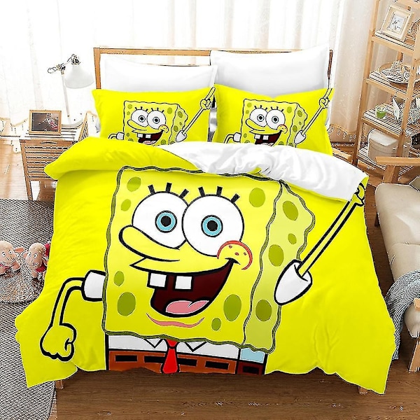 Spon1 Spongebob Squarepants 3D-trykt Halloween-sengetøysett Dynetrekk Dynetrekk Putevar Barn Gave-Xin UK SINGLE 135x200cm