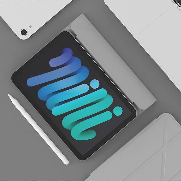 Magneettinen Origami Älykäs TPU + PU Nahkakotelo Tabletin Suojus iPad minille (2021)-Xin Grey