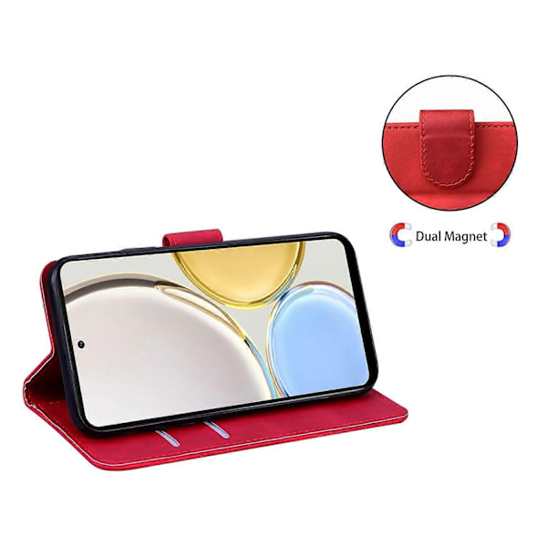 för Honor Magic 5 Lite 5G / X40 5G/X9a 5G Fjärilstryck Fullt Skydd Läder Plånbok Ställ Telefonfodral-Xin Red