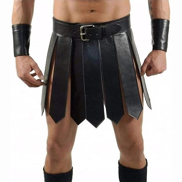 Gammel Romersk Legion Gladiator Kampbælteskørt Gothic Steampunk PU Læder Rustning Middelalderlig Græsk Cosplay Kostume Mænd Kvinder Larp-Xin Black