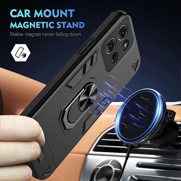 til Motorola Moto G75 5G Etui PC TPU Drop Defend Telefon Cover med Ring Kickstand - Sort-Xin Black