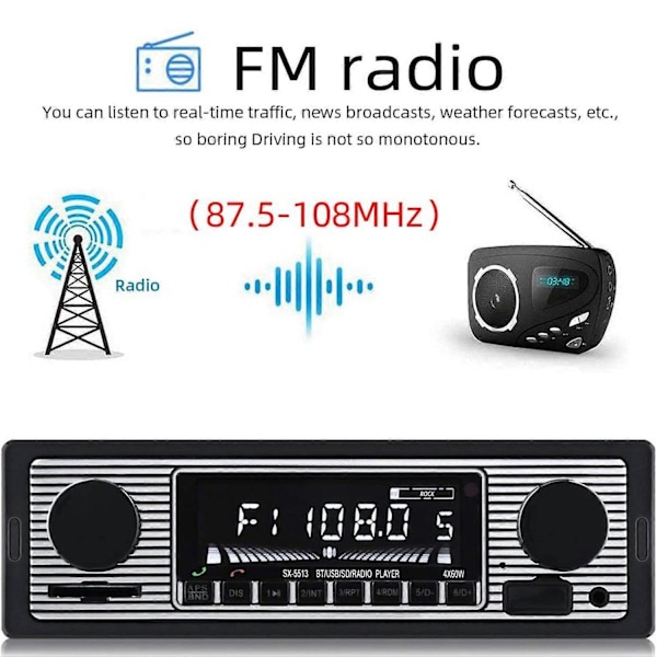 1 DIN Retro Autoradio Bluetooth USB USB/SD/AUX-kortilla FM MP3-soitin PC-tyyppi:-5513-Xin