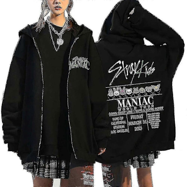 Stray Kids Hættetrøjer Skzoo Printede Jakker Skz Hættetrøjer Koreanske Kpop Koncert Jakker Stray Kids Sweatshirts Y2k Mænd Kvinder-Xin Black8 XL