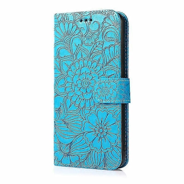 Kompatibel med Iphone 12 Skin Feel Præget Solsikke Horisontal Flip Læderetui med Holder & Kortpladser & Pung & Lanyard-xindaren Blue
