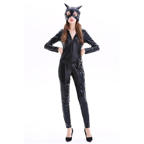 Svart Catsuit för Kvinnor Läder Jumpsuit Vuxen Svart Katt Kostym-Xin A M