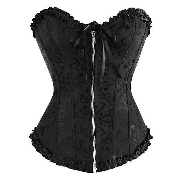 Ylirintainen korsetti seksikäs pitsi pluskoko eroottinen vetoketjullinen kukallinen naisten bustier-korsetti alusvaatteet topit-Xin Red wine XXL  819redblack