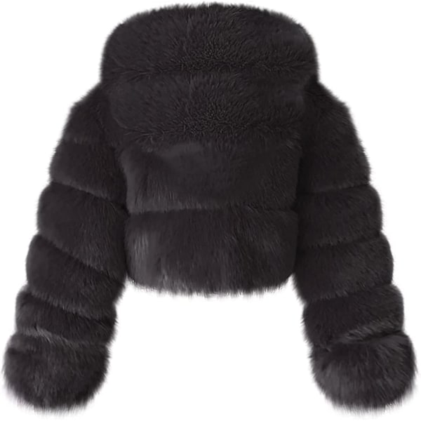 Fuskpälsjacka Dam med Huva Kort Bubbeljacka Fleece Kort Varm Jacka Plus Size Vinterjacka för Kvinnor-Xin Black X-Large
