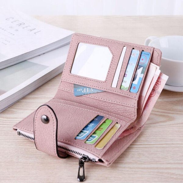 Mote Folding Small Wallet Ladies Leather Card Holder Wallet-Xin Pink