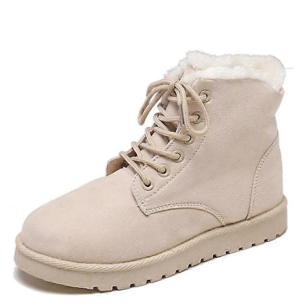 Dame Plus Størrelse Snørebånd Ruskind Ankel Pels Sne Støvler - xindaren Beige 37