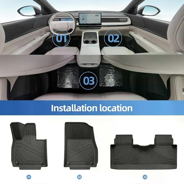 Kompatibel med Xpeng G6 Bilmåtter Bagagerumsbakke TPE 3D Xiaopeng Fodmåtte Vandtæt Lugtfri Bakkessæt SORT-xindaren 3pcs floor mats