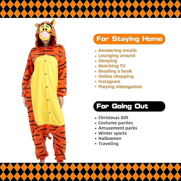 Aikuisille tarkoitetut yhden osan pyjama-asu eläinaiheisella kuviolla, Halloween-asu, joulupyhän pyjama-asu, yhden osan asu - Xin Tigger Medium