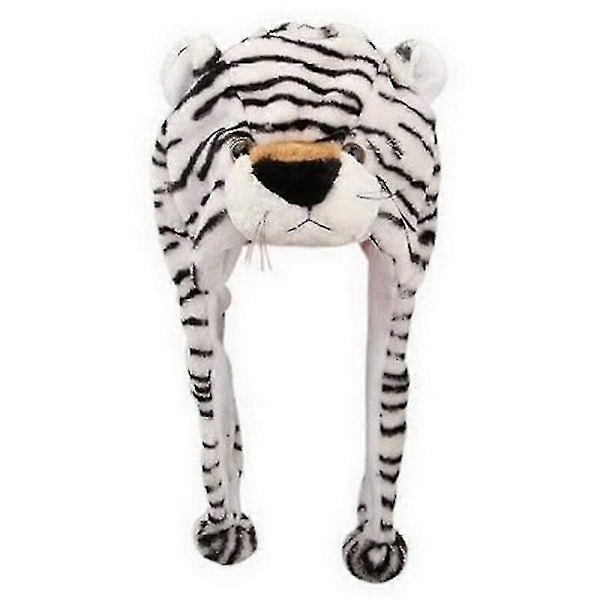 Vuxen Barn Vinter Söt Plysch Djurkaraktär Mössa med Pom Pom Ändar Långa Band Rolig Gosedjur Öronlapp Hatt Cosplay-xindaren White tiger