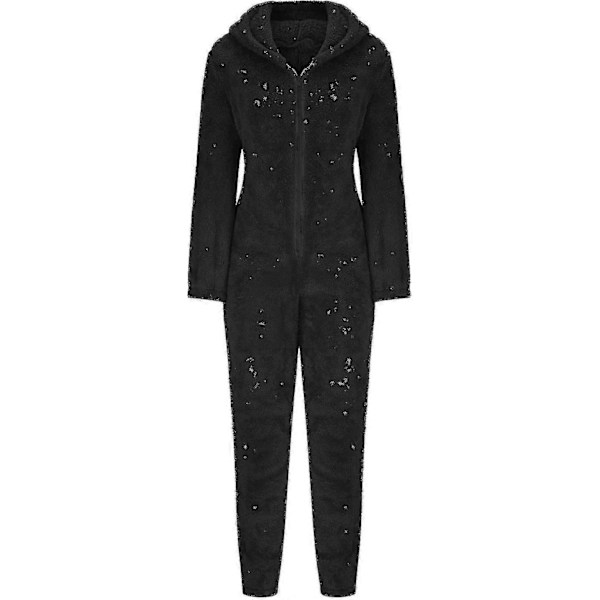 Sexiga Vuxna En-Delade Pyjamas Dam Hip Flap Ull Huvad En-Delade Pyjamas Dam Fluffiga Pyjamas-Xin Black XX-Large