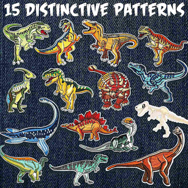 Strygemærker, 15 stk. dinosaur strygemærker til tøj, påsy mærker til t-shirt denimjakke - Xin 0 0