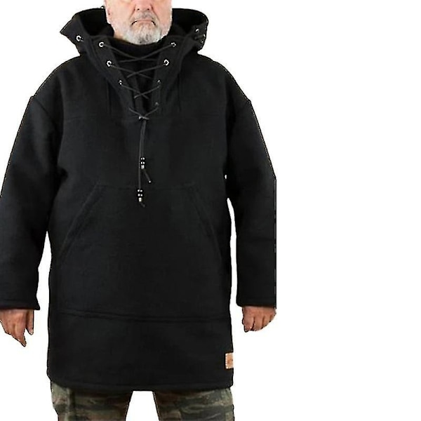 Vinter Herre Fritidsjakke Med Hætte I Uld, Tyk Frakke Og Sweatshirt - Xin Black 4XL