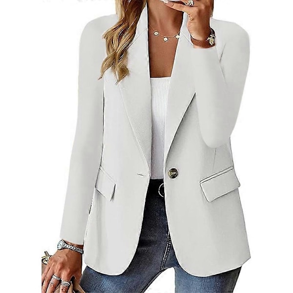 Naisten bleiseri, business casual, pitkähihainen napitettava bleiseritakki - Xin WHITE 2XL
