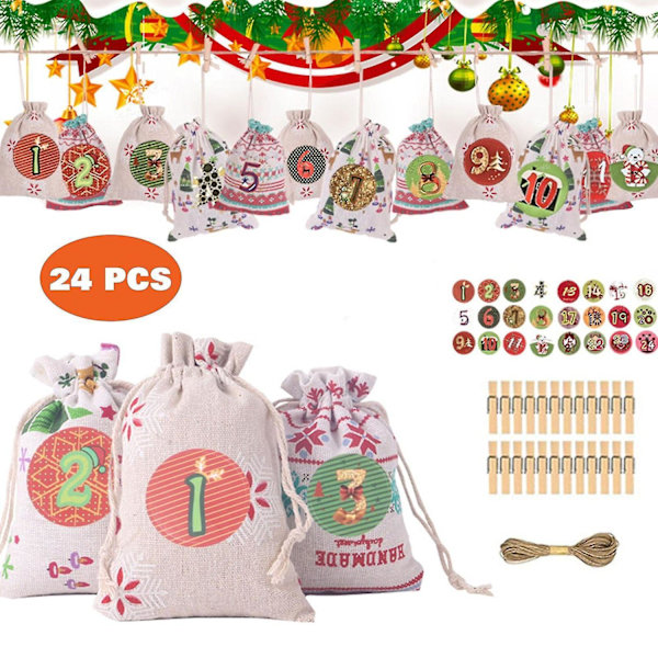 24 dage med julekalenderposer Julekalender gaveposer DIY-sæt Papirmærkater DIY juledekorationer-Xin Styles 5
