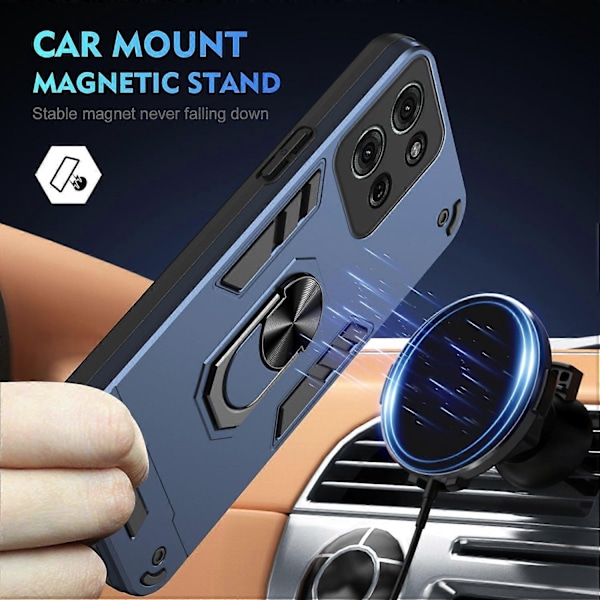 til Motorola Moto G75 5G Etui PC TPU Drop Defend Telefon Cover med Ring Kickstand - Blå-Xin Blue