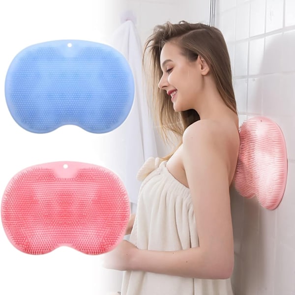 2-Pack Back and Foot Shower Scrubber, Wall Mounted Silicone Back Scrubber, Bath Massage Pad Brush with Suction Cup-Xin