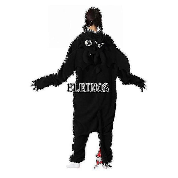 Voksen Kigurumi Onesie Tegneserie Tothless Pyjamas til Voksne Kvinder Mænd Dyr Pyjamas Hjemmetøj Halloween Cosplay Party Kostume-Xin Black XL Fit 178-188cm