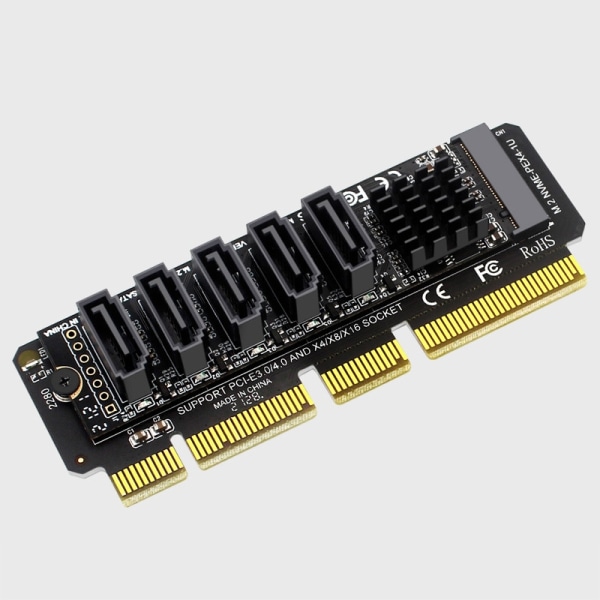 Adapterkort M.2 til SATA 3.0 M.2 MKEY PCI-E utvidelseskort 5/6-Xin NVME to 5X SATA3.0