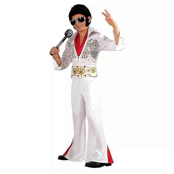 Halloween Kostumer 2024 Rock Sanger Hvid Elvis Presley Store Mænd og Kvinder Cosplay Kostume Udendørs Fest Performance Dance Cos Kostume-Xin Children   Elvis L