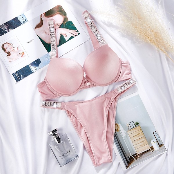 Seksikkäät alusvaatteet mukava naisten setti push-up rintaliivit Victoria's Secret alusvaatesetti naisten alusvaatteet Vetement Femme pavun pastan vaaleanpunainen-Xin Bean paste powder 80B