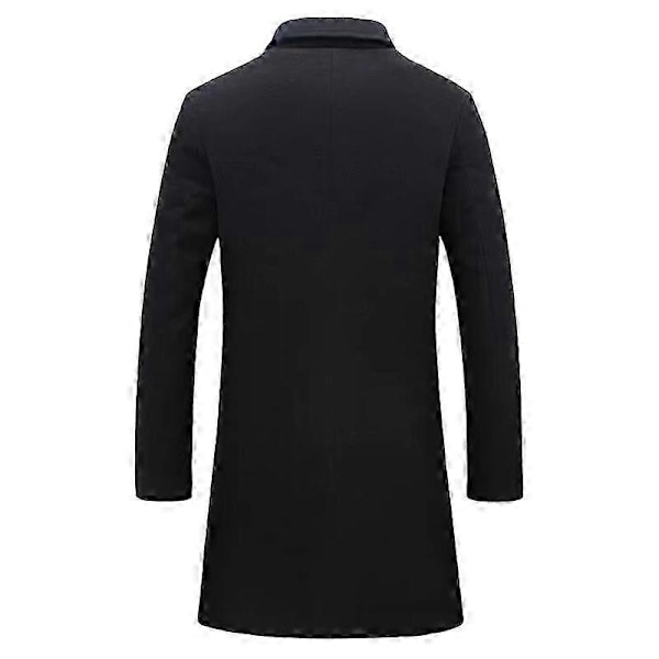 Mænds trenchcoat med revers, enkeltknappet, lang peacoat jakke - Xin BLACK XL