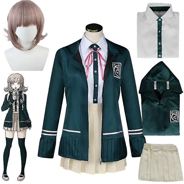 Anime Danganronpa: Trigger Happy Havoc Nanami Chiaki Cosplay Skjortor Toppar Kjolar Peruk Uniform Set Halloween Karneval Kostymer-Xin Costume L