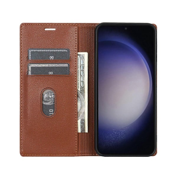 Kompatibel med Samsung Galaxy S25+ Wallet Case Magnetisk Lukning PU Læder Telefon Cover - Rød - xindaren Brown