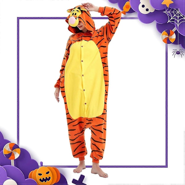 Aikuisille tarkoitetut yhden osan pyjama-asu eläinaiheisella kuviolla, Halloween-asu, joulupyhän pyjama-asu, yhden osan asu - Xin Tigger Small