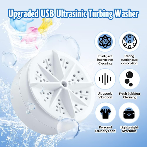 Bærbar vaskemaskine, USB-drevet mini turbo vaskemaskine og opvaskemaskine, velegnet til rejser, forretningsrejser, hjem-Xin Two-way turn