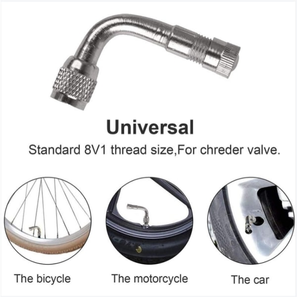 2-pakning Universal motorsykkel scooter ventilforlengelsesadapter messing vinklet sølv-Xin 90 degrees