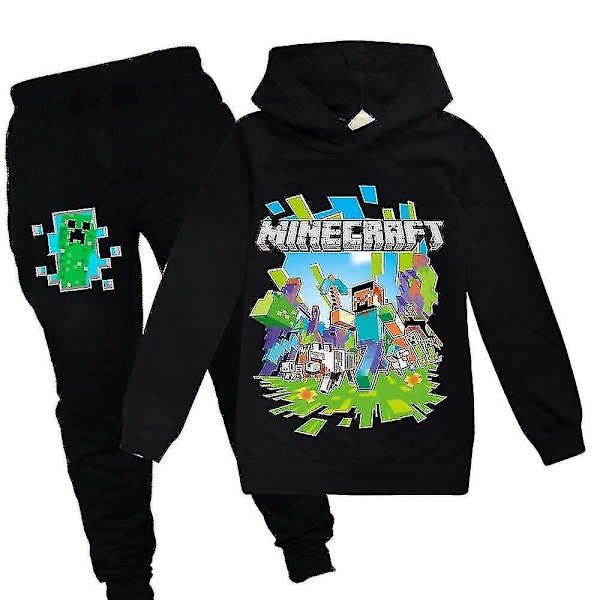 Minecraft Spill Hettegenser Tracksuit Barn Unisex Sport Hettegenser Bukse Antrekk Sett-xindaren Black 13-14 Years