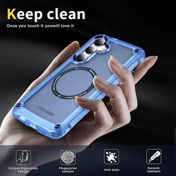 Samsung Galaxy S25 -puhelimen kuori, kosketuspintainen TPU PC -suojaava kuori, MagSafe-yhteensopiva - Läpinäkyvä sininen - Xin Transparent Blue