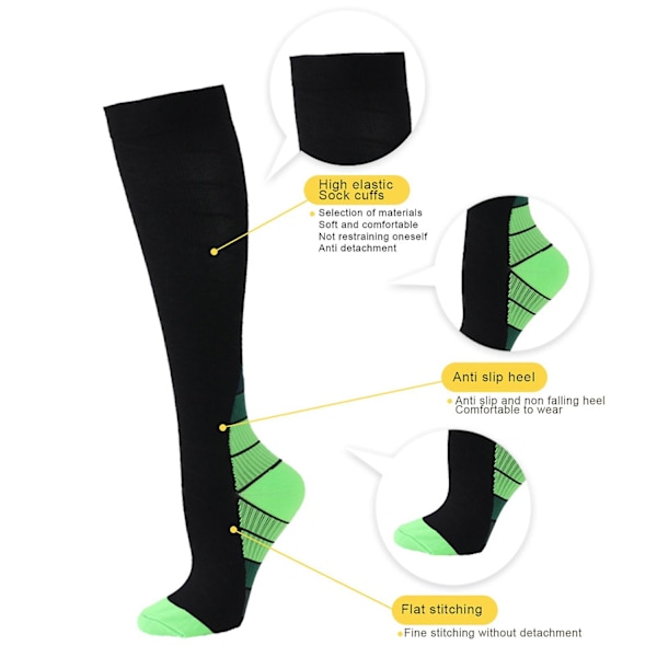 1 Par Sport Kompressionsstrumpor Hög Elasticitet Halkfri Stötdämpande Andningsbar Mjuk Unisex Löpning Benhinneinflammation Resor Fotboll Vadstrumpor-Xin Green L