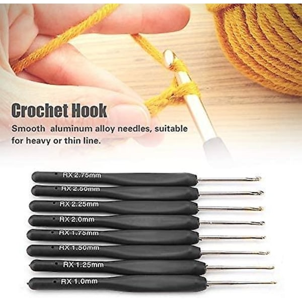 8pcs Black Fine Soft Handle Crochet Hooks Set, 1mm 1.25mm 1.5mm 1.75mm 2mm 2.25mm 2.5mm 2.75mm Plastic Knitting Crochet Hooks Ergonomic-Xin