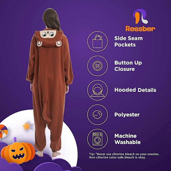 Voksen Onesie Pyjamas Dyr Onesie Halloween Kostume Julepyjamas Onesie-Xin Monkey Large