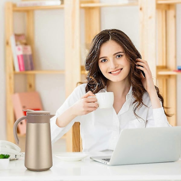 Kaffekanna Termos Lufttät Isolerad Kaffetermos Rostfritt Stål Vakuum Termoskanna Flaska för Kaffe, Varmt Vatten, Te, Varma Drycker guld-xindaren