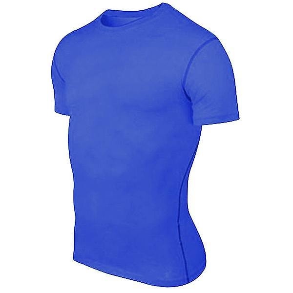 Kortærmet kompressions T-shirt til mænd Sports Gym top Base Layer Løbe Trænings Tee-Xin Blue S