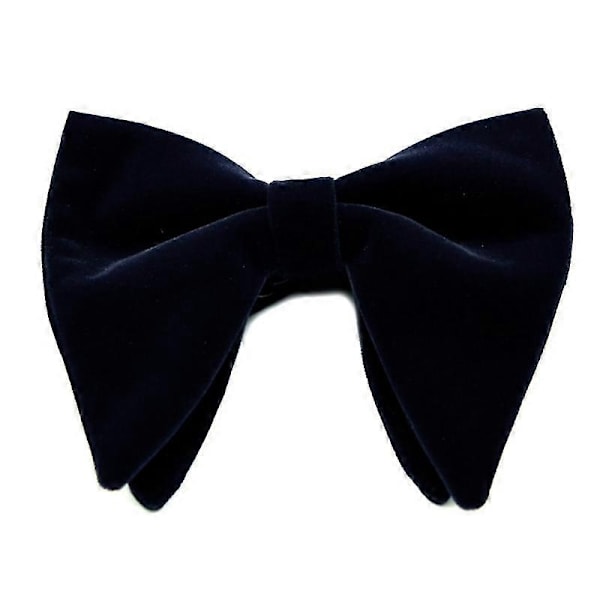 Herre Fløyel Vintage Dobbelt Lag Ferdigknyttet Håndlaget Sløyfe Glitter Ensfarget Smoking Stor Overdimensjonert Justerbar Lengde Slips-Xin Navy Blue