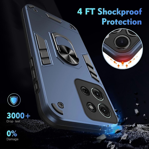 til Motorola Moto G75 5G Etui PC TPU Drop Defend Telefon Cover med Ring Kickstand - Blå-Xin Blue